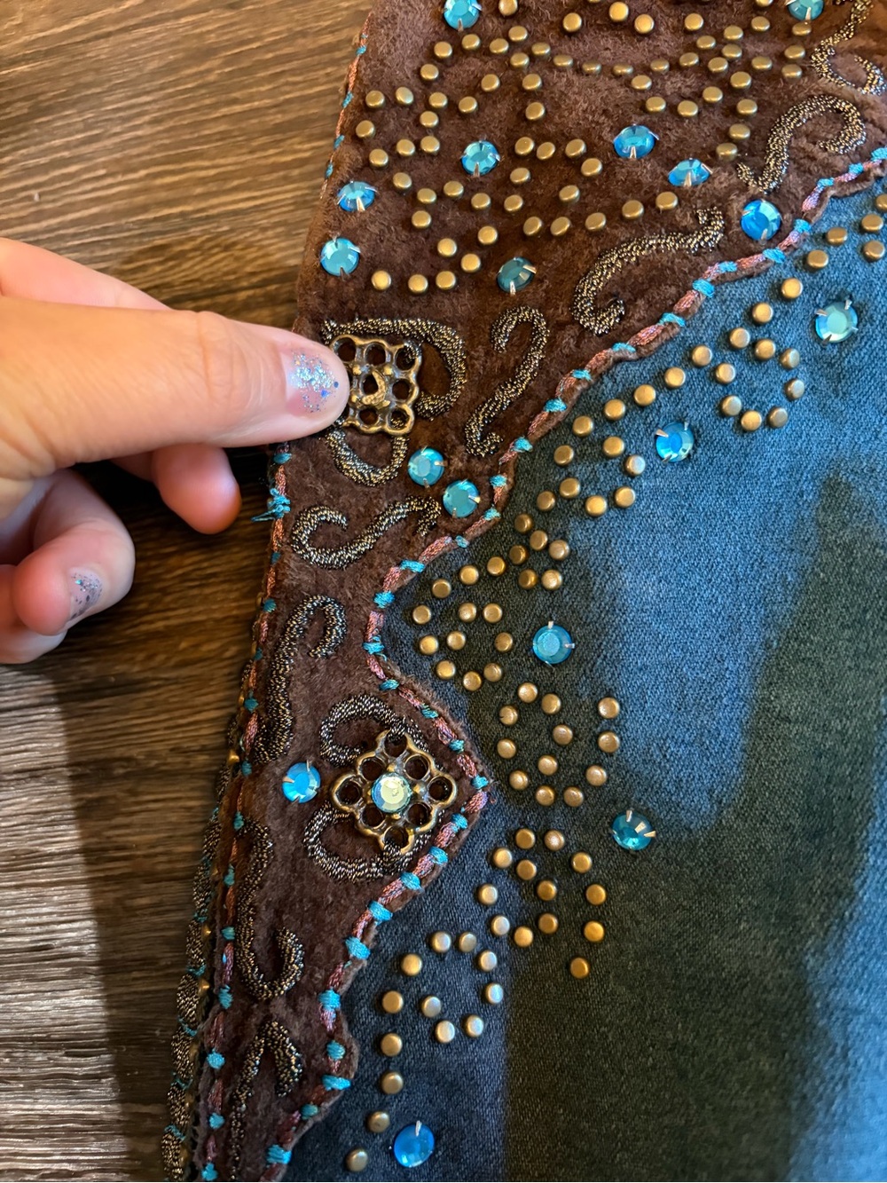 Brazil Roxx Women’s Y2K Western Bling Blue & Brown Patina Wash Jeans BR 44/US 8 - Picture 4 of 9